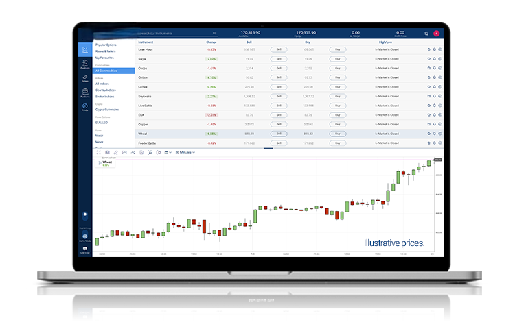 Example of WebTrader Interface with Most Popular Commodities on Computer
